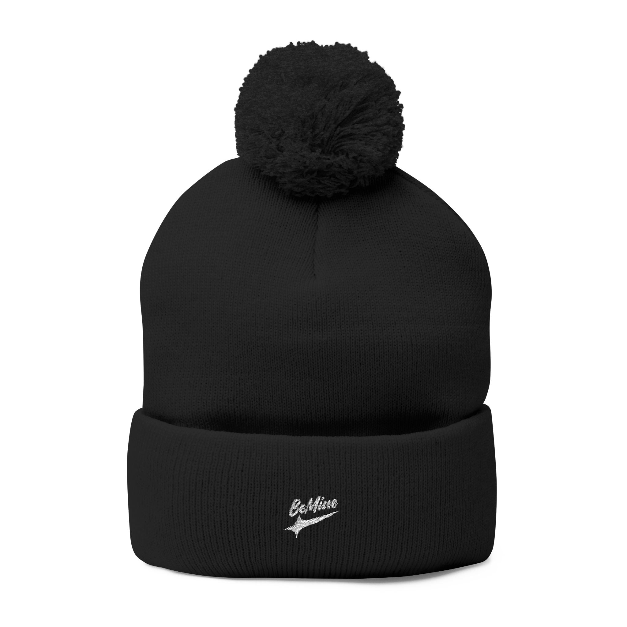 Bonnet tricoté à pompon brodé