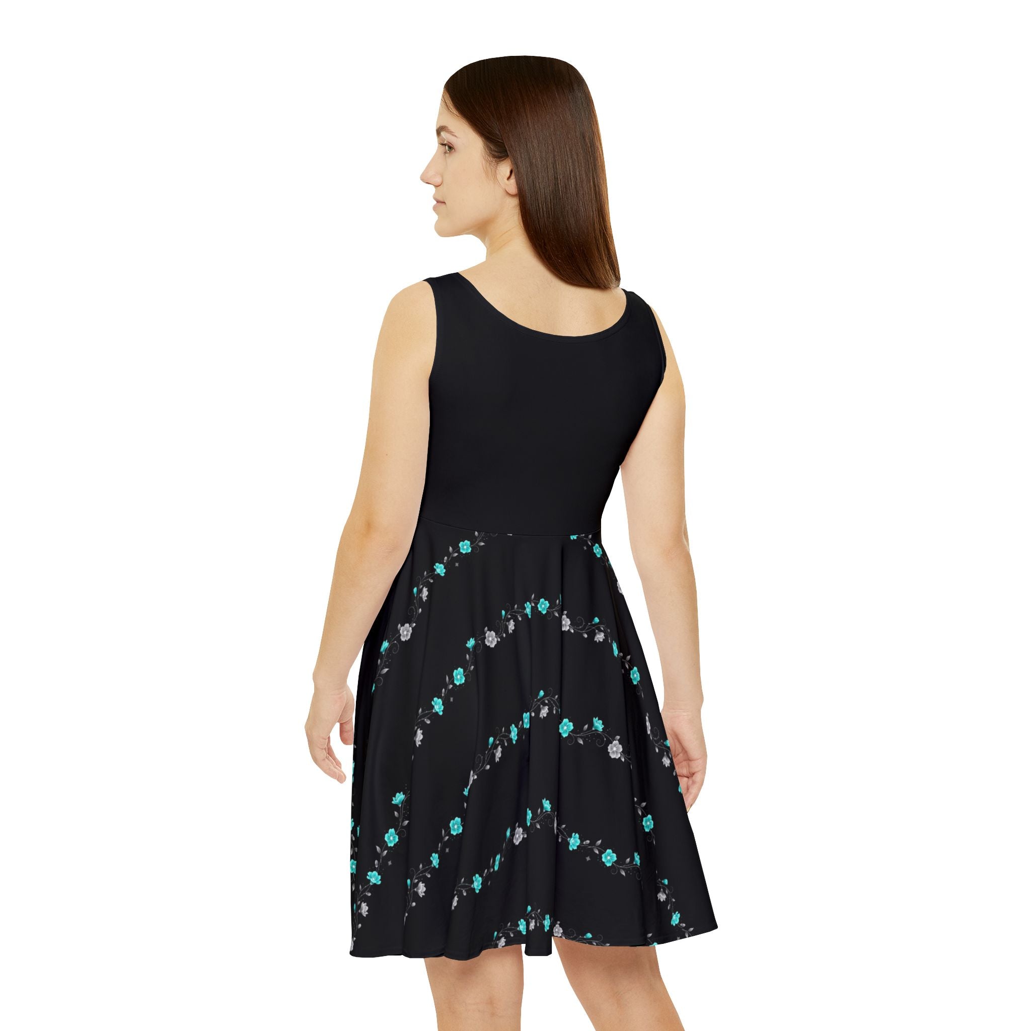 Robe patineuse à fleurs étoilées — Noir turquoise