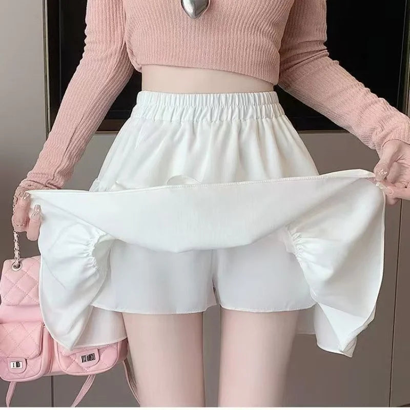 Korean Chic Y2K Sweet Girl'S White Princess Mini Skirt Ballet-Style Tiered Skirt Elastic High Waist Cake Skirt Shorts All-Match