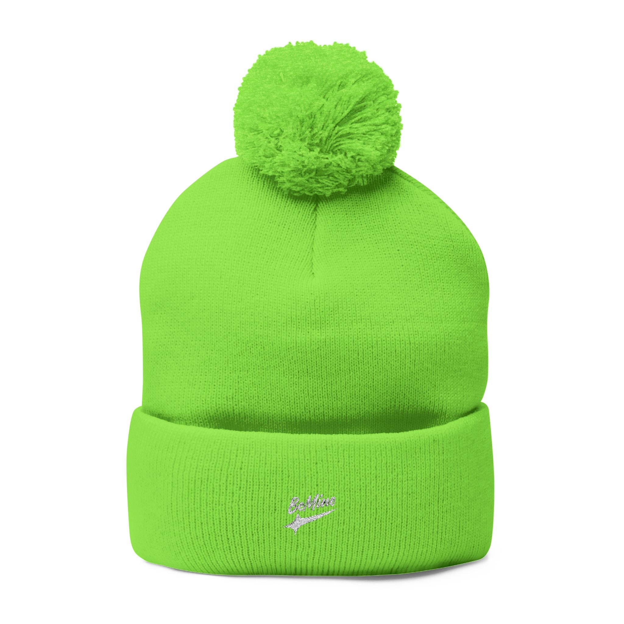 Bonnet tricoté à pompon brodé