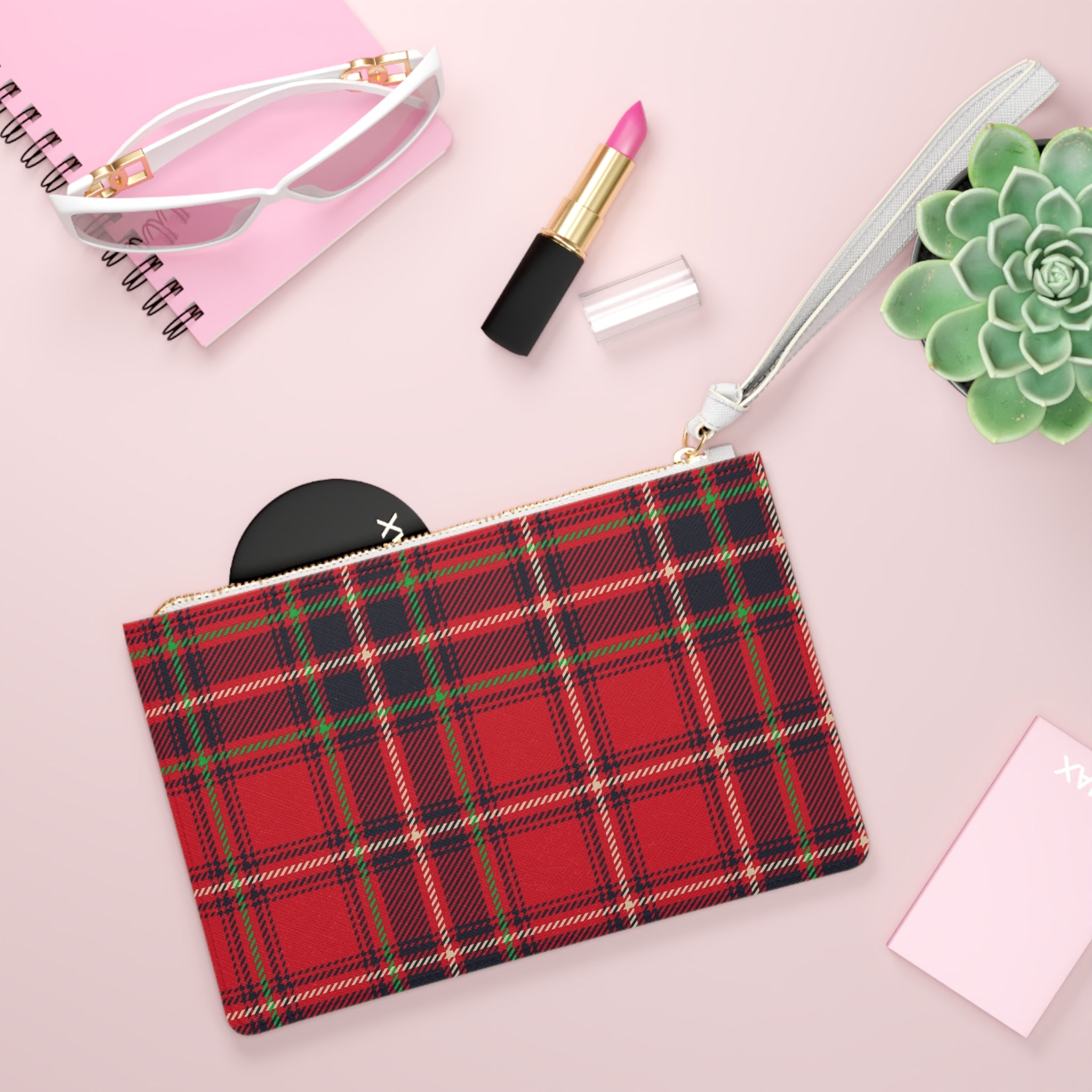 Pochette à carreaux tartan rouge