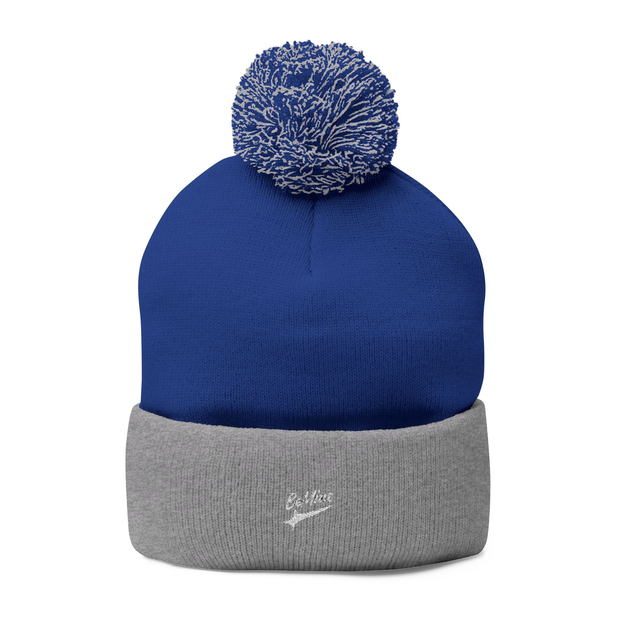 Bonnet tricoté à pompon brodé