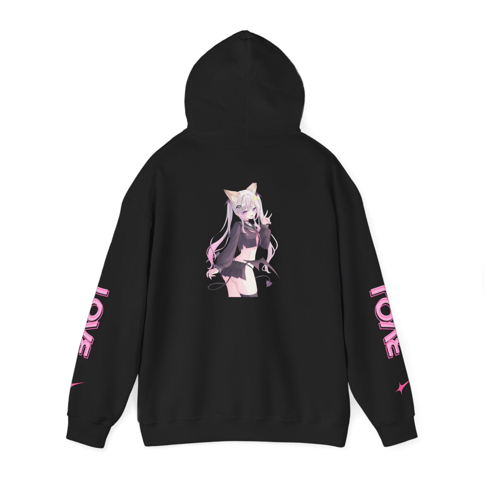 Sweat à capuche pour Femme rose « LOVE » style anime girl