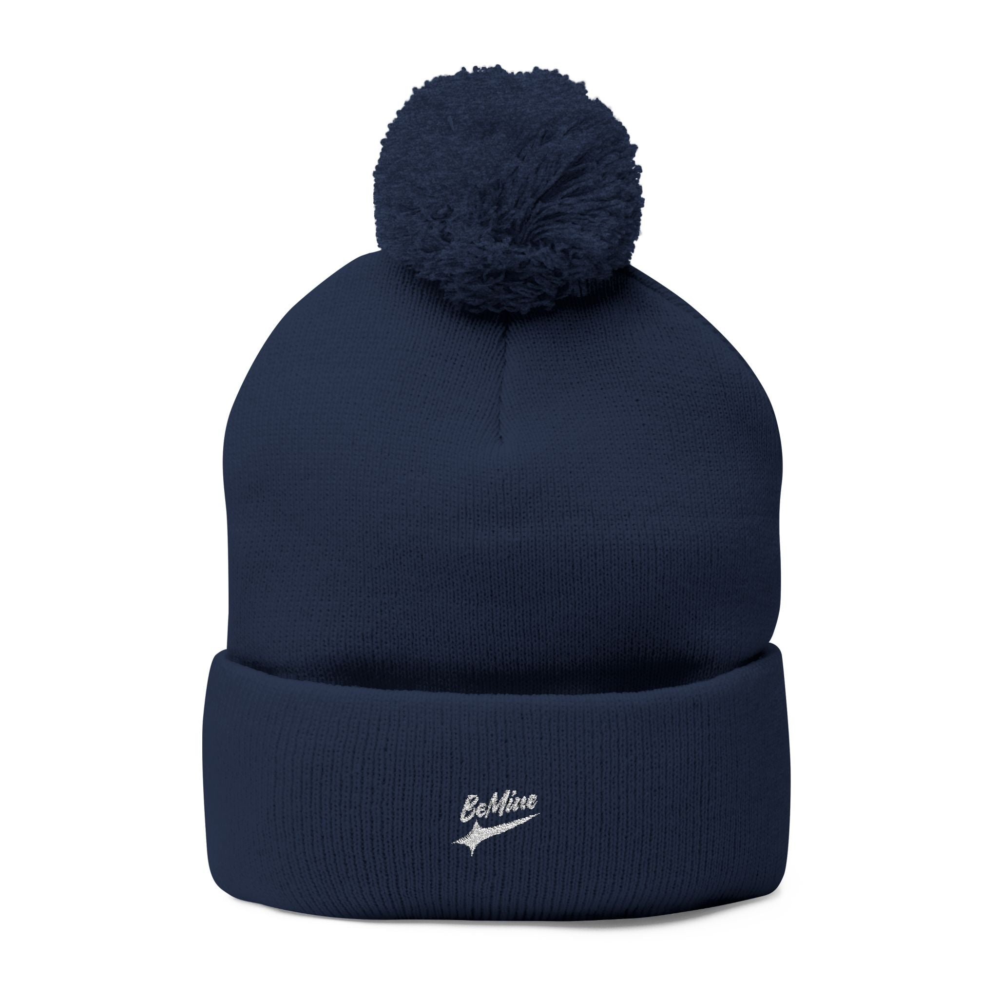 Bonnet tricoté à pompon brodé