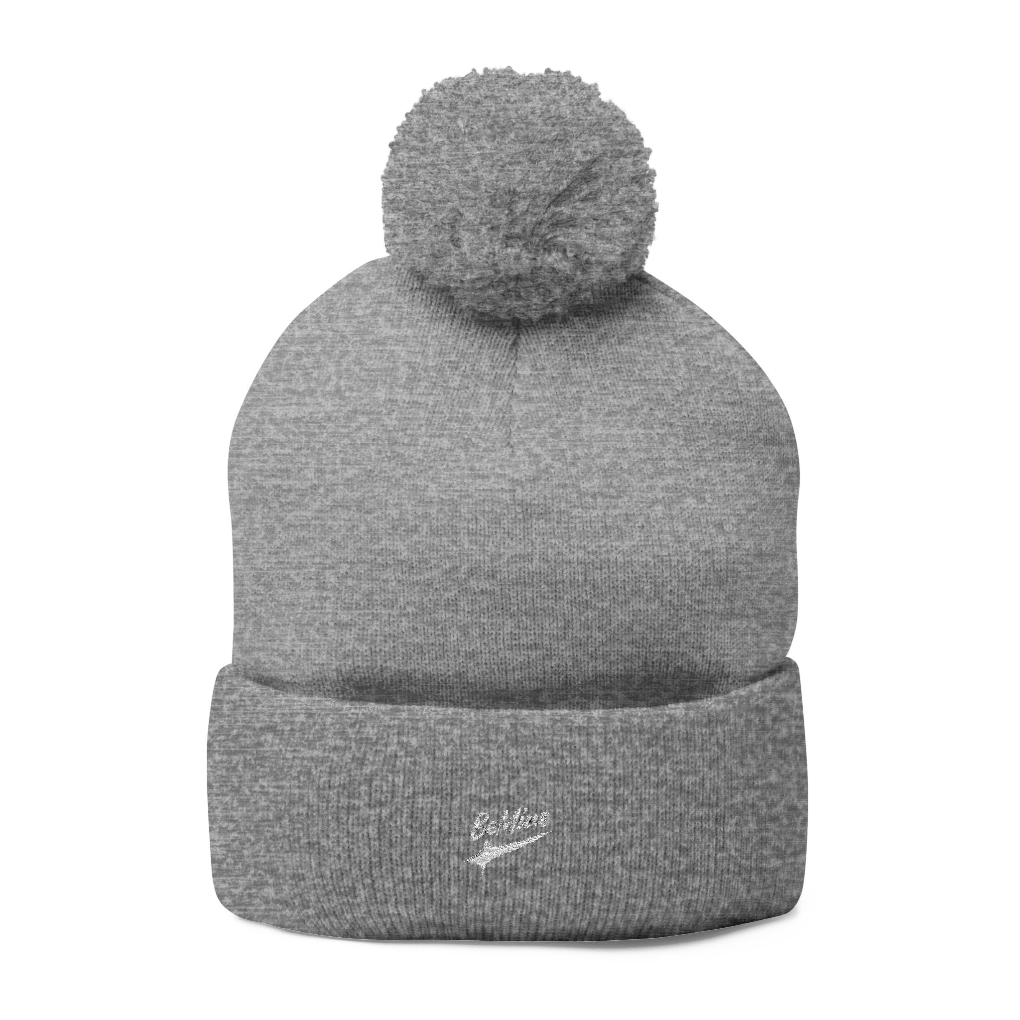 Bonnet tricoté à pompon brodé