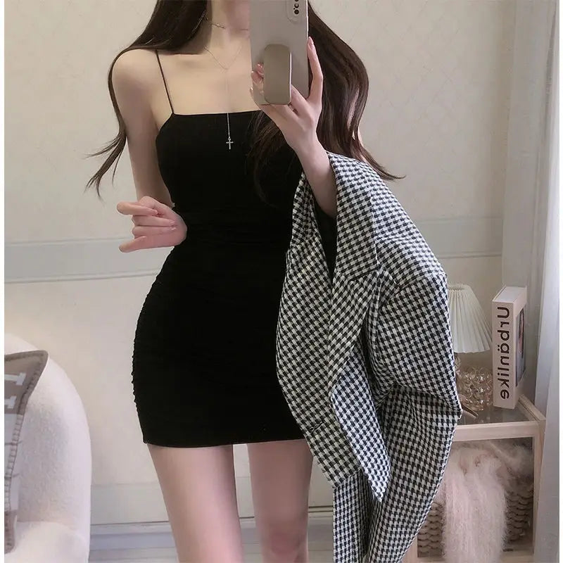 Elegant Solid Sling Sleeveless Type a Sheath Mini Short Dresses Summer New Sexy Slim Slimming Arm Covering Dresses