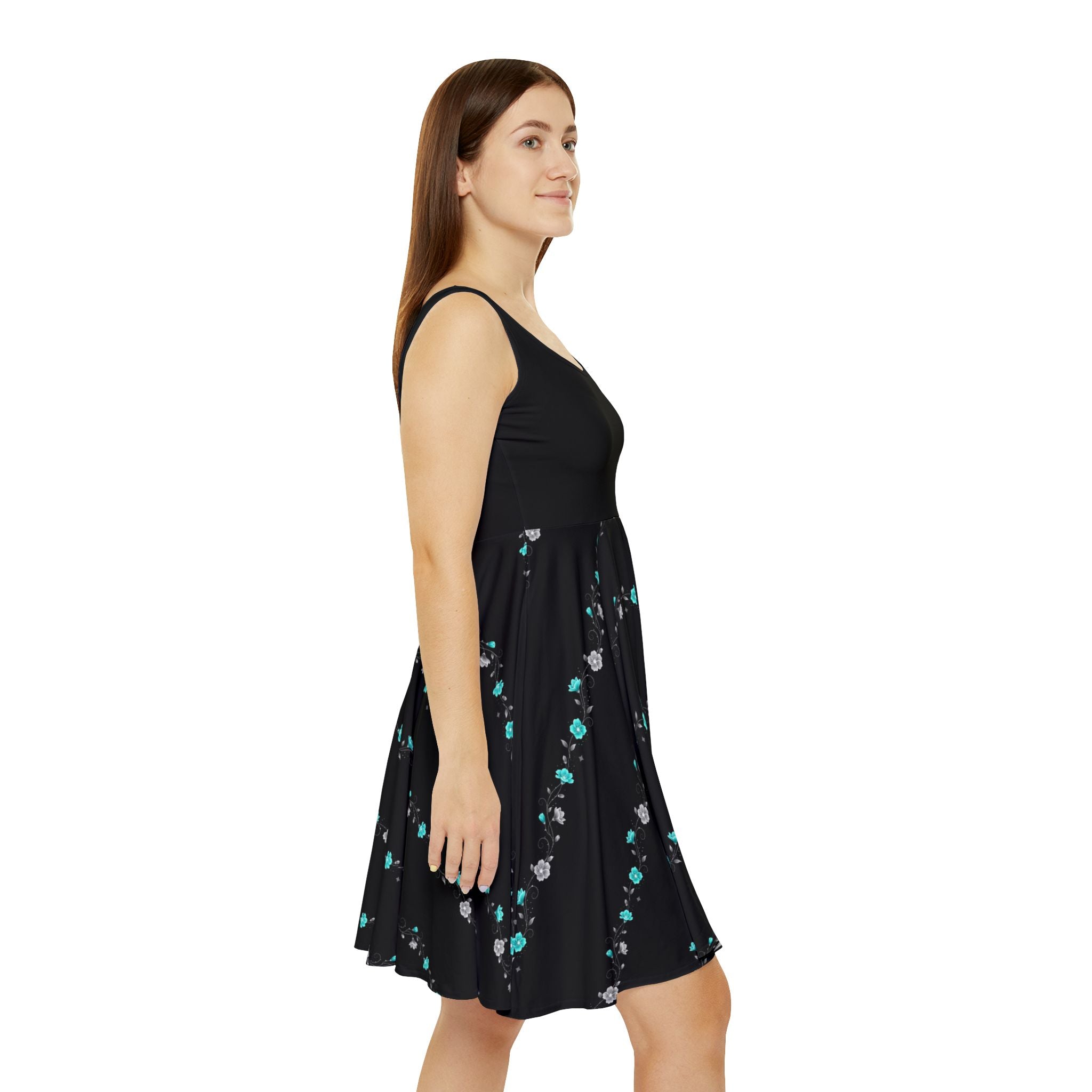 Robe patineuse à fleurs étoilées — Noir turquoise
