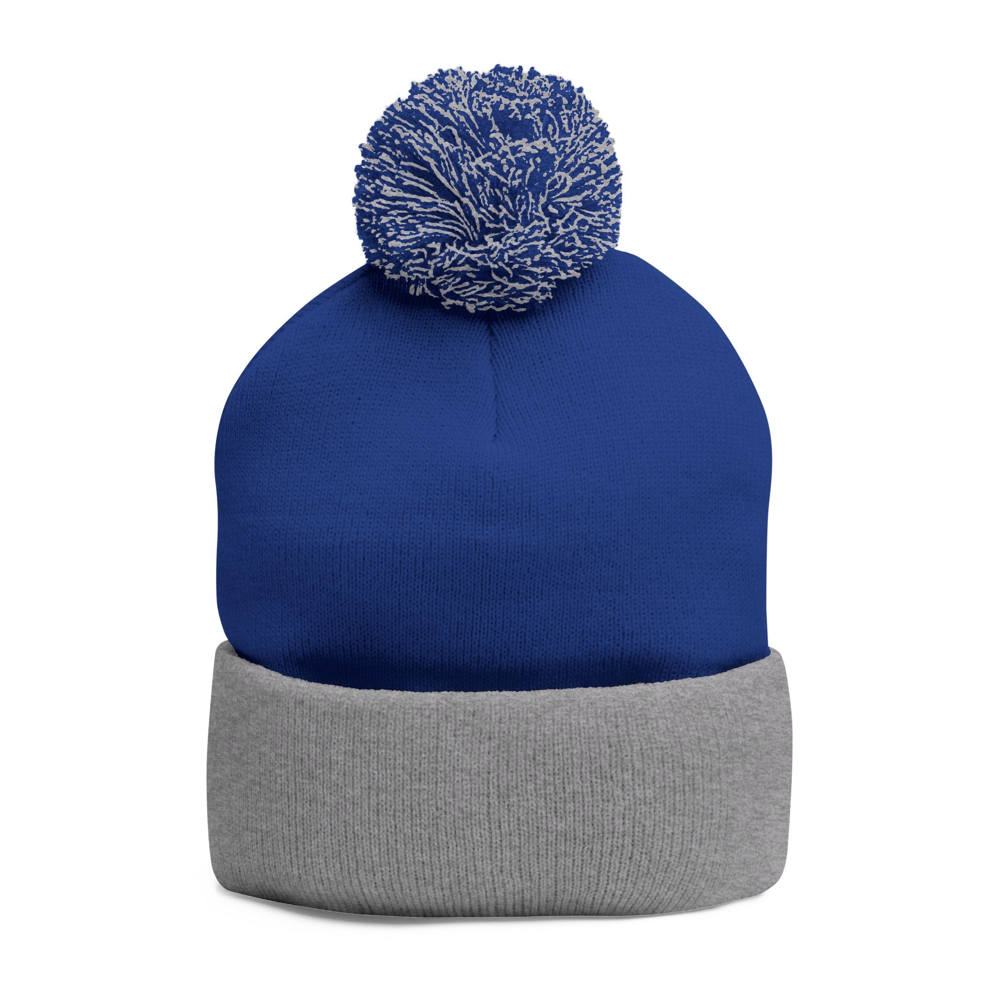 Bonnet tricoté à pompon brodé