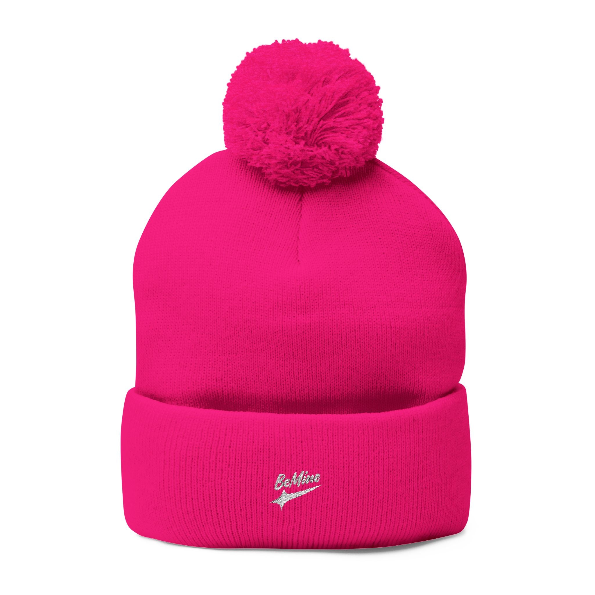 Bonnet tricoté à pompon brodé