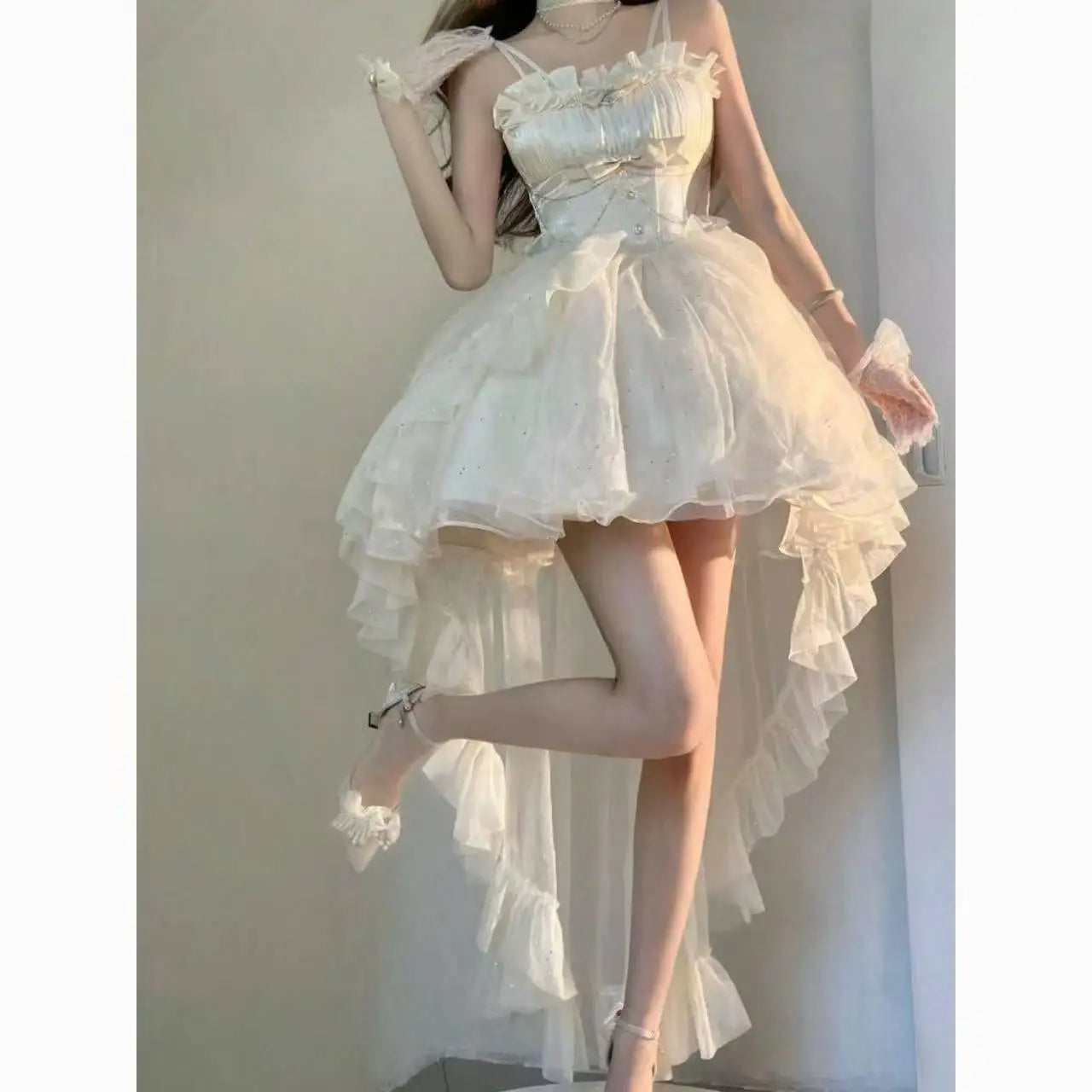Pure Color Fairy Midi Dress Women White Elegant Evening Party Dress Beach 2026 New Casual Long Sleeve Fashion Dress Korean