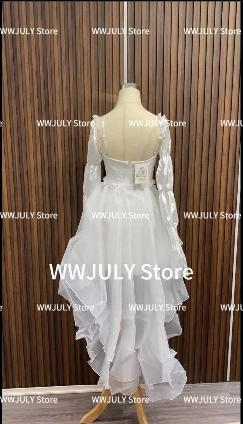 Pure Color Fairy Midi Dress Women White Elegant Evening Party Dress Beach 2026 New Casual Long Sleeve Fashion Dress Korean
