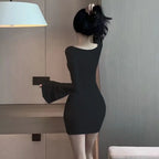 Women Bodycon Mini Dresses for Women Sexy Long Sleeve Ruched Short Dress Fairy Grunge Y2K Streetwear