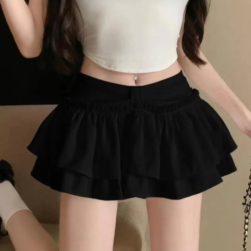 Shorts Korean Chic Kawaii Ballet-Style Tiered Skirt Sweet Princess Mini Skirts Elegant Elastic High Waist Lady'S Matching Skirt