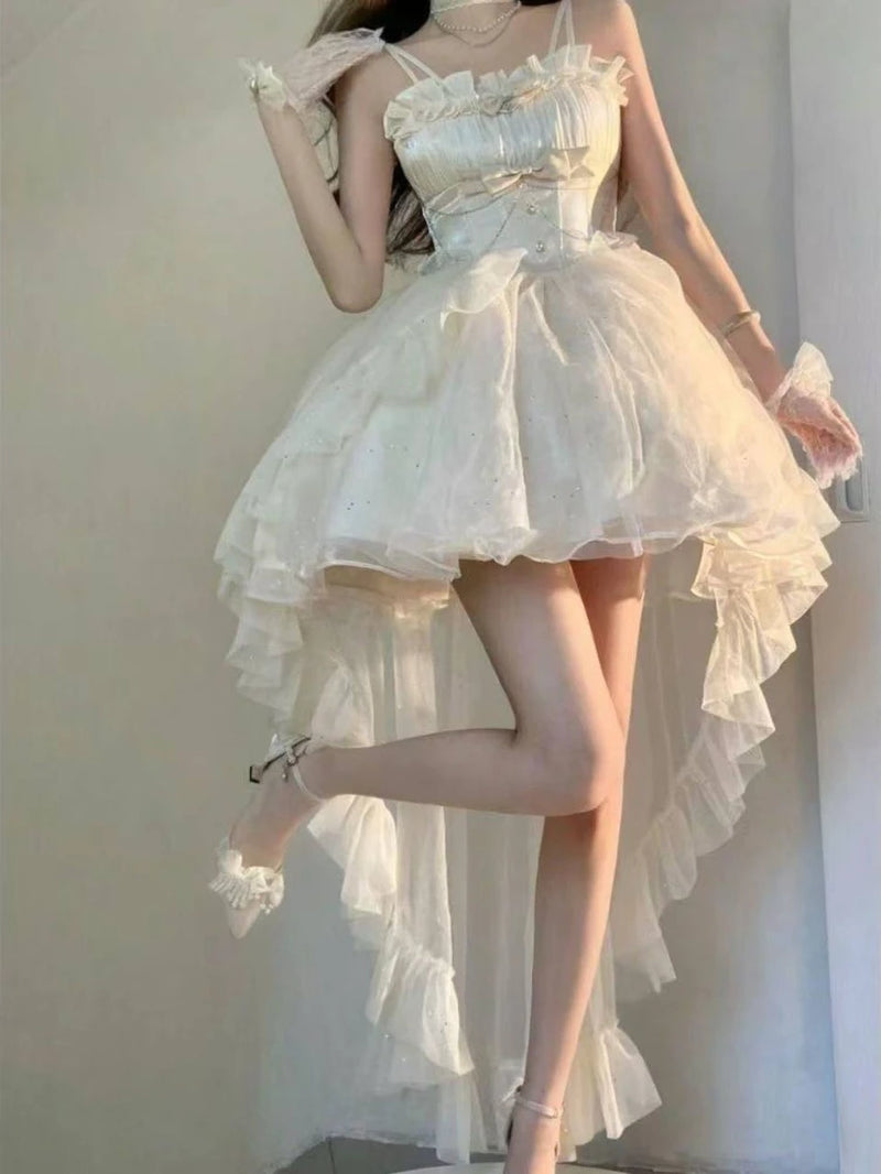 Pure Color Fairy Midi Dress Women White Elegant Evening Party Dress Beach 2026 New Casual Long Sleeve Fashion Dress Korean