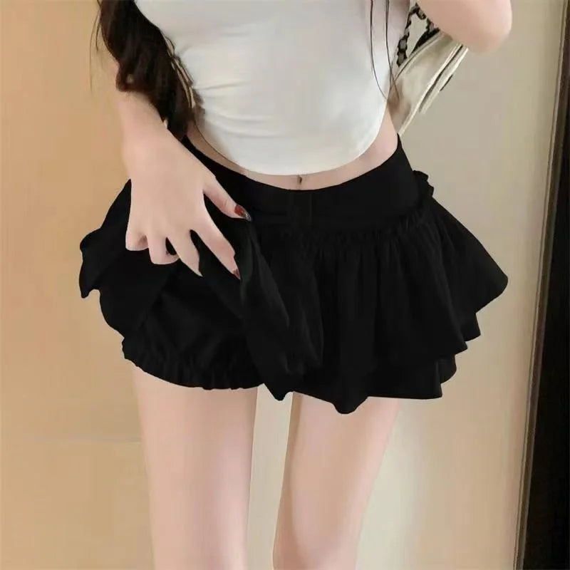 Shorts Korean Chic Kawaii Ballet-Style Tiered Skirt Sweet Princess Mini Skirts Elegant Elastic High Waist Lady'S Matching Skirt