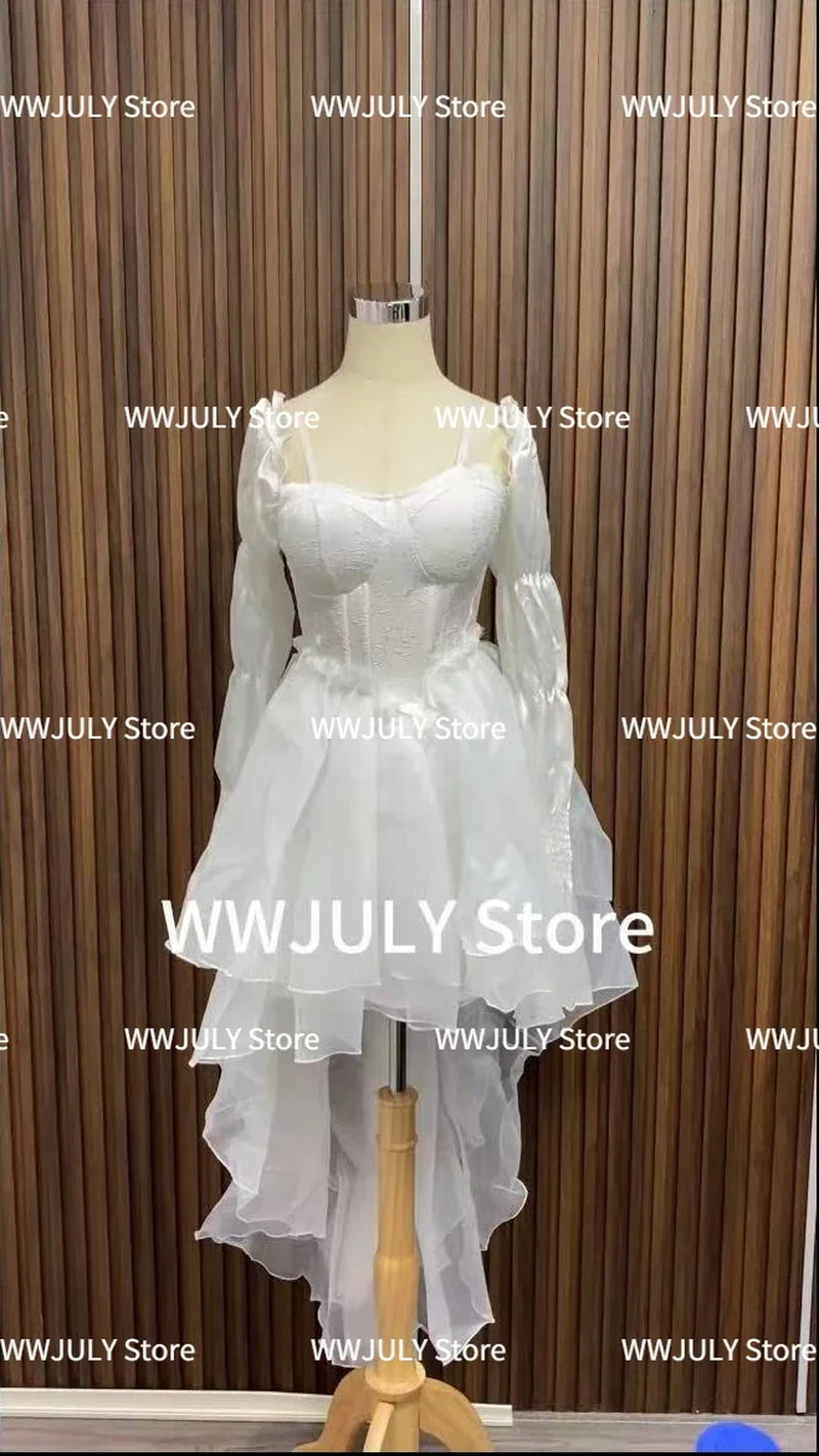 Pure Color Fairy Midi Dress Women White Elegant Evening Party Dress Beach 2026 New Casual Long Sleeve Fashion Dress Korean