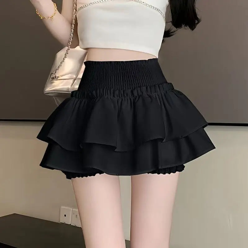 Korean Chic Y2K Sweet Girl'S White Princess Mini Skirt Ballet-Style Tiered Skirt Elastic High Waist Cake Skirt Shorts All-Match